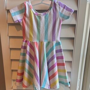 Wild Rich Kids Rainbow Striped Kids Dress 3/4